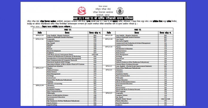 Neb Class 12 Routine Grade 11 And 12 Exam Timetable Gbs Note 4961