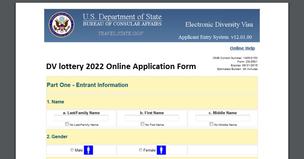 DV lottery 2022 Online Application Form