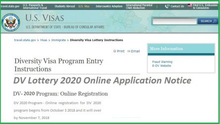 DV Lottery 2020 Online Application Notice