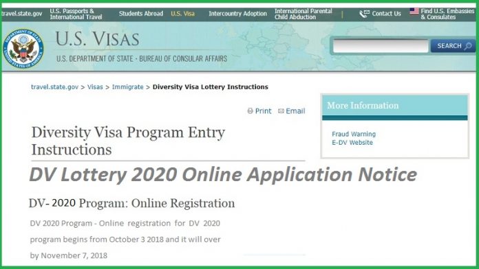 DV Lottery 2020 Online Application Notice