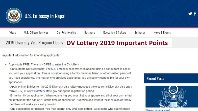 DV Lottery 2019 Important Points