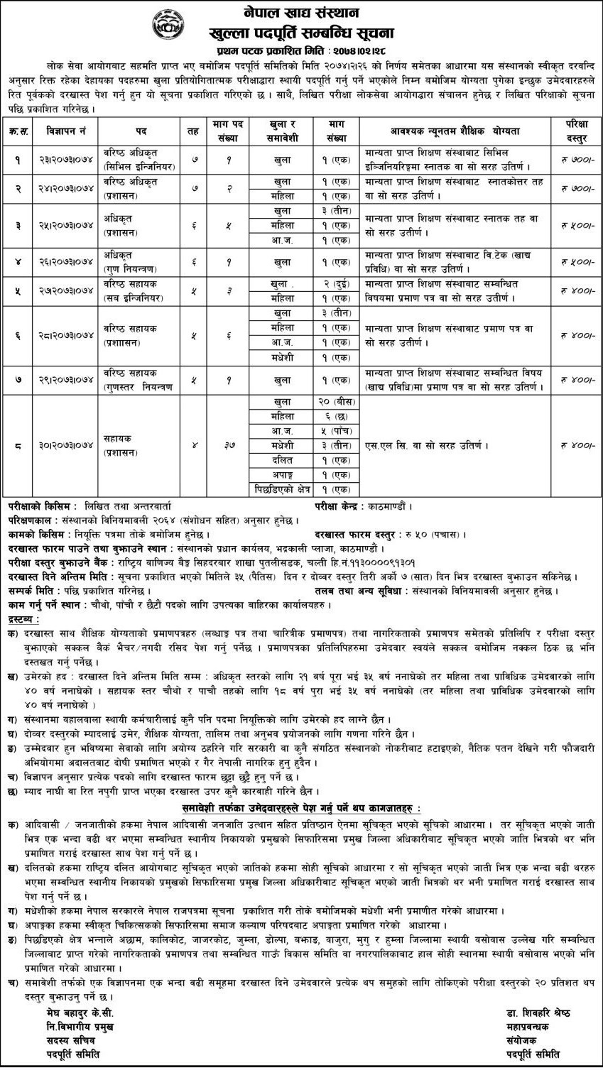 nepal khadhya Sansthan Job Notice - gbsnote